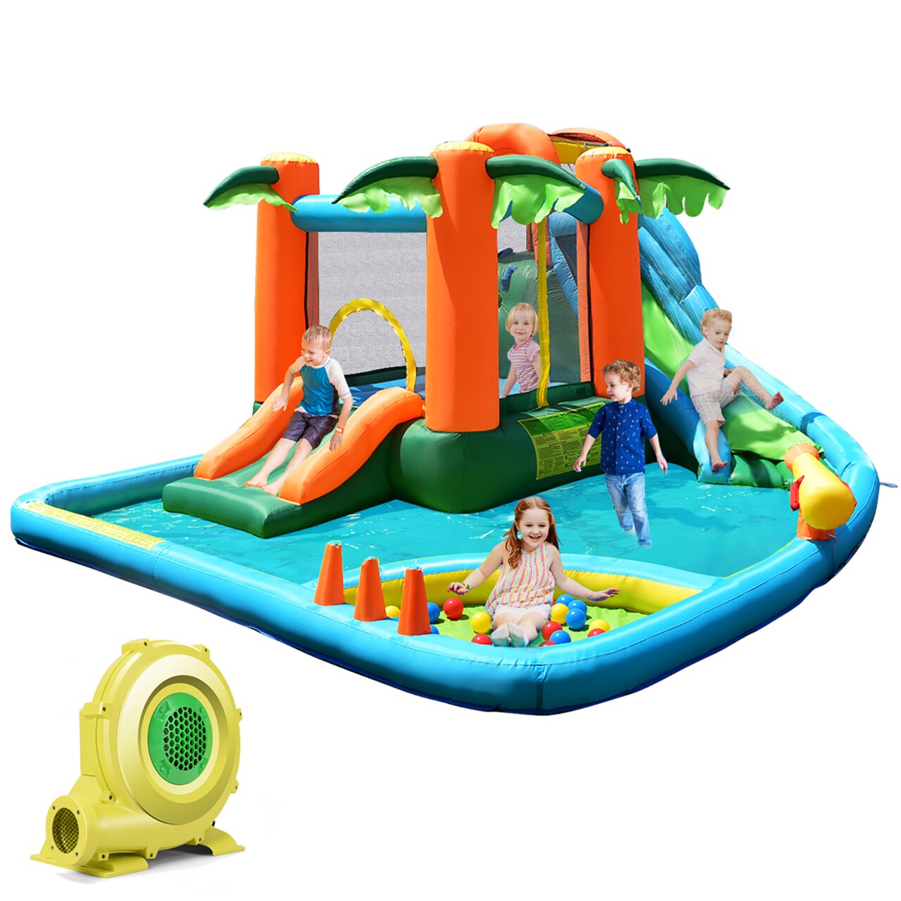 Gymax Inflatable Bounce House Jump Bouncer Kids Water Park Splash Play Center w/Blower